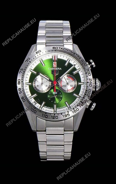 Tag Heuer Carrera Swiss Quartz Movement Replica Watch in Green Dial - Stainless Steel Strap