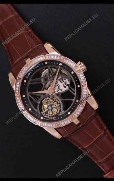 Roger Dubuis Excalibur Spider Flying Tourbillon Skeleton Rose Gold Titanium Casing 1:1 Mirror Swiss Watch