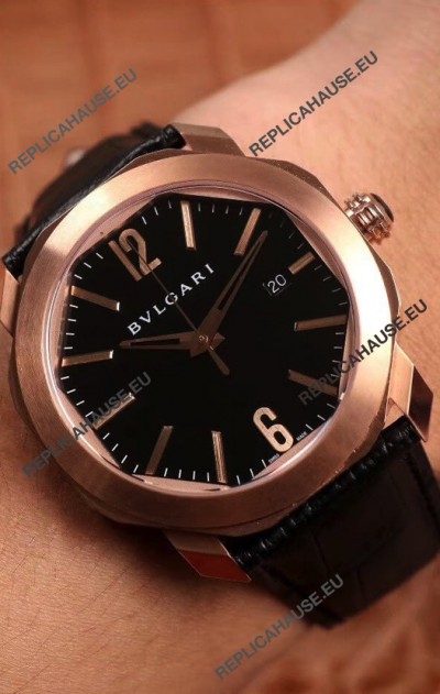 Bvlgari Octo Roma Edition 1:1 Mirror Replica in Rose Gold - Black Dial 