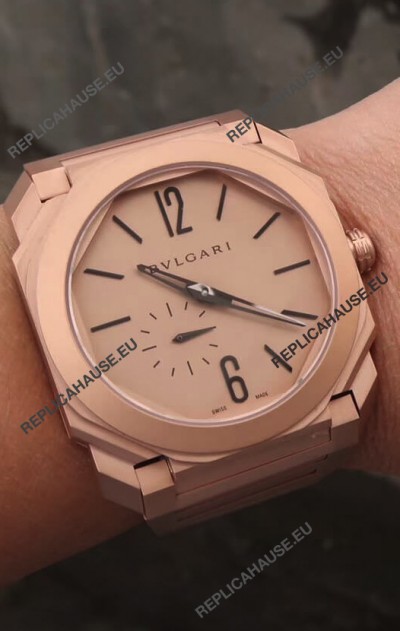 Bvlgari Octo Finissmo Edition 1:1 Mirror Replica Rose Gold Sandblasted Ceramic Casing and Strap 