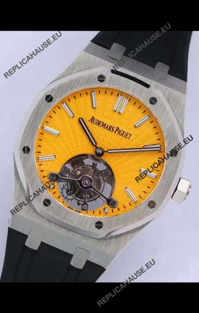 Audemars Piguet Royal Oak Tourbillon 41mm Yellow Dial in 904L Steel Case Rubber Strap