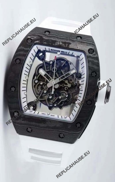 Richard Mille RM055 Forged Carbon Casing 1:1 Mirror Replica Watch in White Strap 