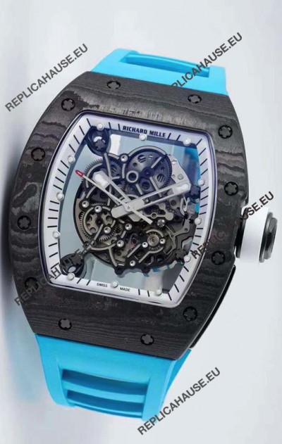Richard Mille RM055 Forged Carbon Casing 1:1 Mirror Replica Watch in Blue Strap 