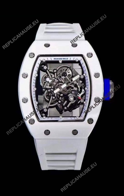 Richard Mille RM055 Ceramic Casing 1:1 Mirror Replica Watch in White Strap 