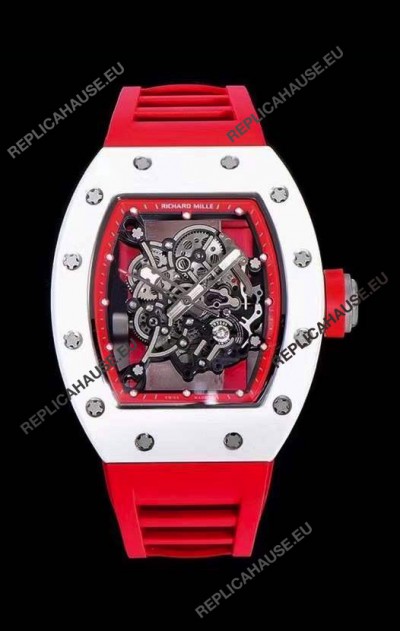 Richard Mille RM055 Ceramic Casing 1:1 Mirror Replica Watch in Red Strap 