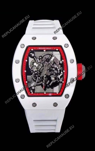 Richard Mille RM055 Ceramic Casing 1:1 Mirror Replica Watch in White Strap 