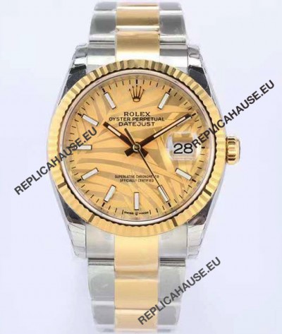 Rolex Datejust Palm Motif Dial 36MM Cal.3135 Movement Swiss Replica Watch in 904L Two Tone Casing