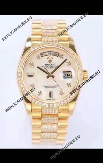 Rolex Day Date Presidential 18K Yellow Gold Watch 36MM - White Pearl Dial 1:1 Mirror Quality Watch
