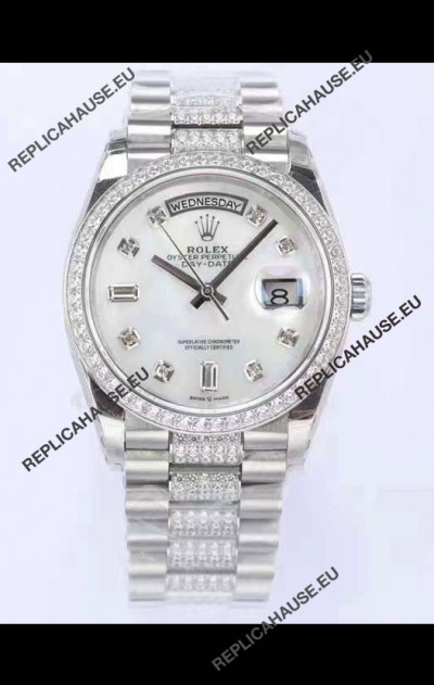 Rolex Day Date Presidential 904L Steel 36MM - White Pearl Dial 1:1 Mirror Quality Watch