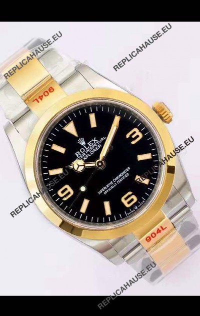 Rolex Explorer I Black Dial - Yellow Gold on Steel in 3235 Swiss Automatic Movement