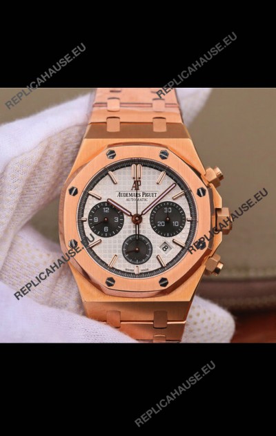 Audemars Piguet Royal Oak Chronograph White Dial Rose Gold on 904L Steel - 1:1 Mirror Replica