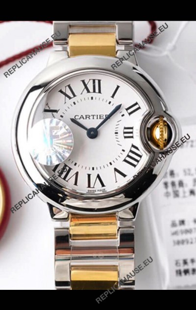 Ballon De Cartier Swiss Quartz 1:1 Mirror Quality 28MM in 2 Tone Casing White Dial 