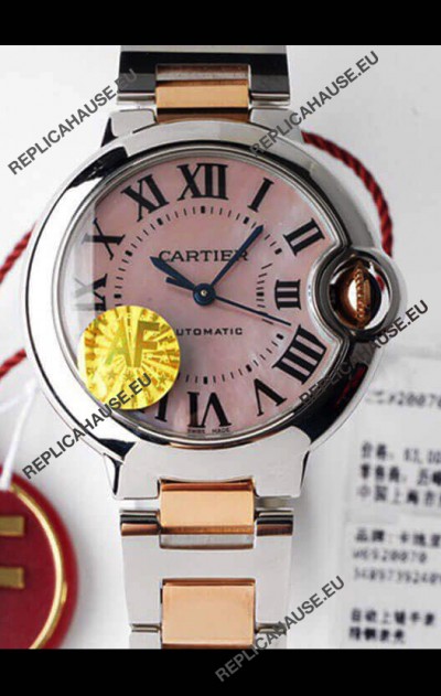 Ballon De Cartier Swiss Automatic 1:1 Mirror Quality 33MM in 2 Tone Rose Gold Casing Pink Dial 
