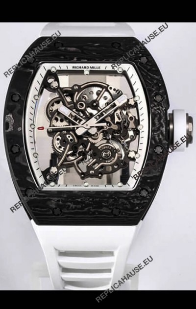 Richard Mille RM055 Black Carbon Casing 1:1 Mirror Replica Watch in White Strap