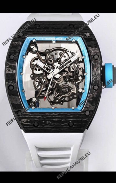 Richard Mille RM055 Black Carbon Casing 1:1 Mirror Replica Watch in White Strap