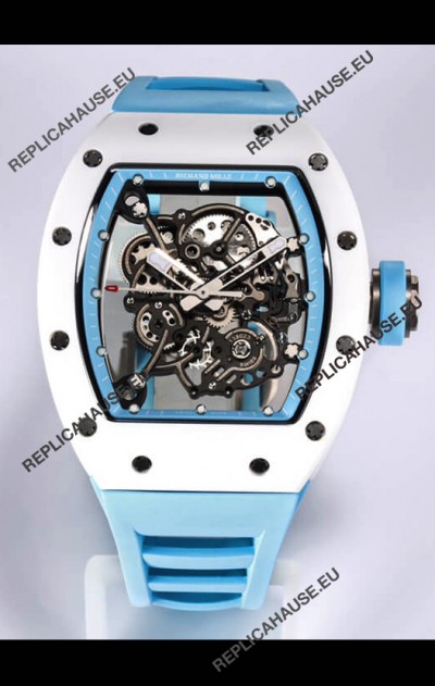 Richard Mille RM055 White Ceramic Casing 1:1 Mirror Replica Watch in Blue Strap