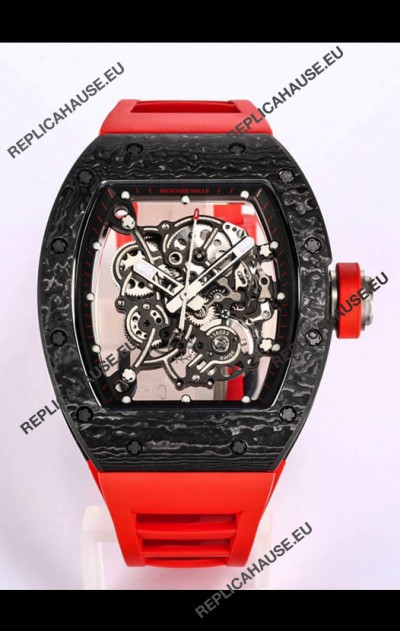 Richard Mille RM055 Black Carbon Casing 1:1 Mirror Replica Watch in Red Strap