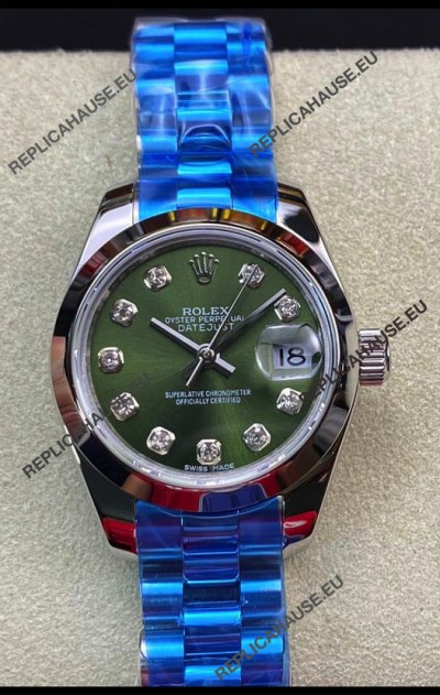 Rolex Datejust Ladies 28MM Cal.3135 Movement Swiss Replica in Green Dial - 904L Steel Casing