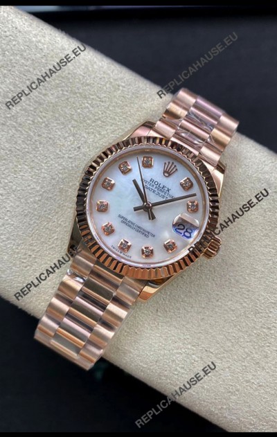 Rolex Datejust 278275 31MM Swiss Replica in 904L Steel Rose Gold in White Pearl Dial - 1:1 Mirror Replica