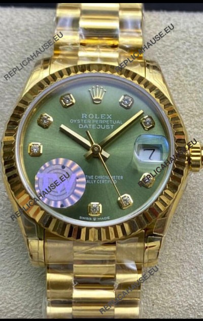 Rolex Datejust 278278 31MM Swiss Replica in 904L Steel Yellow Gold in Green Dial - 1:1 Mirror Replica