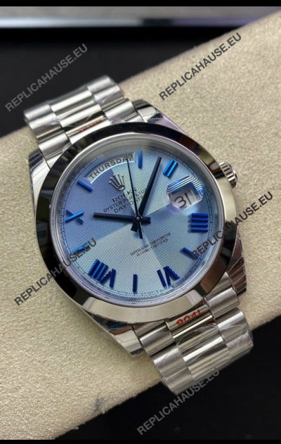 Rolex Day Date M228206-0001 904L Steel 40MM - Ice Blue Dial 1:1 Mirror Replica
