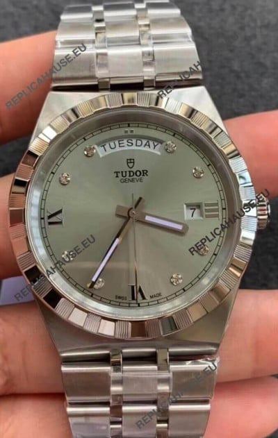 Tudor Royal Edition Watch - 1:1 Mirror Replica in Steel Casing - Grey Diamonds Dial