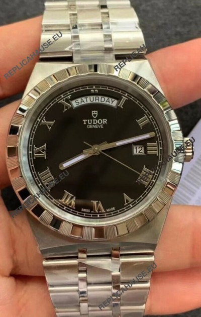 Tudor Royal Edition Watch - 1:1 Mirror Replica in Steel Casing - Black Roman Dial 