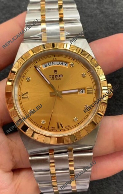 Tudor Royal Edition Watch - 1:1 Mirror Replica in Two Tone Casing - Gold Diamonds Dial