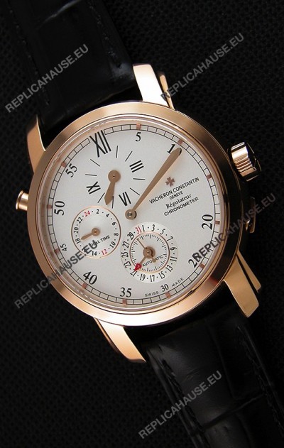 Vacheron Constantin Malte Dual Time Regulator Pink Gold Swiss Replica Watch 