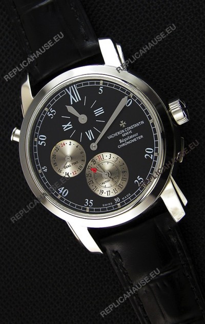 Vacheron Constantin Malte Dual Time Regulator Black Dial Replica Watch 