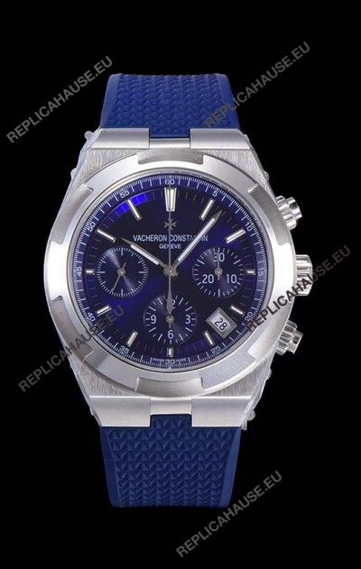 Vacheron Constantin Overseas Chronograph Blue Dial Swiss Replica Watch - Rubber Strap