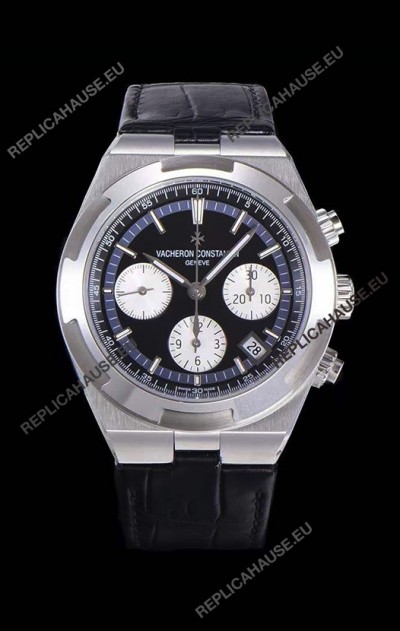 Vacheron Constantin Overseas Chronograph Black Dial Swiss Replica Watch - Leather Strap