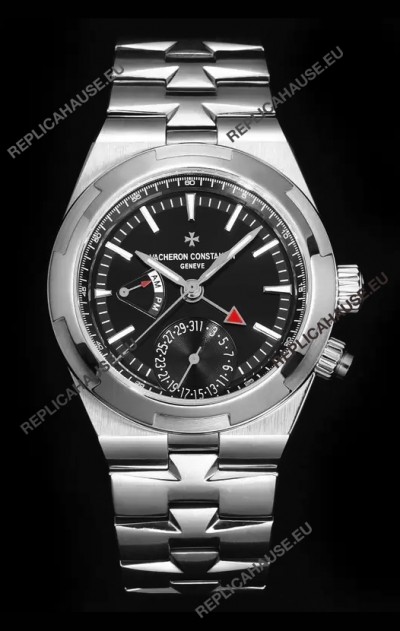 Vacheron Constantin Overseas Dual Time 1:1 Mirror Swiss Replica Watch in Black Dial 