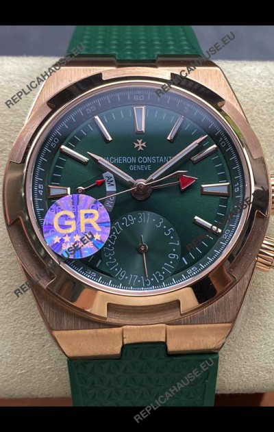 Vacheron Constantin Overseas Dual Time Rose Gold 1:1 Mirror Swiss Replica Watch in Green Dial