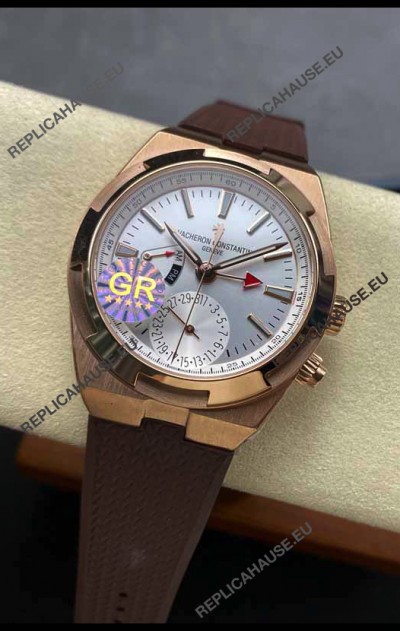 Vacheron Constantin Overseas Dual Time Rose Gold 1:1 Mirror Swiss Replica Watch in Steel Dial