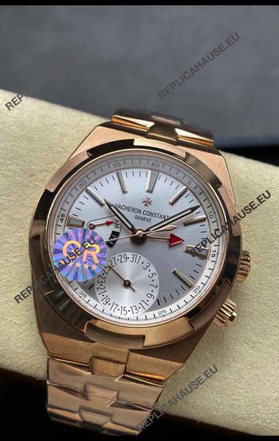 Vacheron Constantin Overseas Dual Time Rose Gold 1:1 Mirror Swiss Replica Watch in Steel Dial