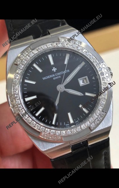 Vacheron Constantin Overseas Stainless Steel 33MM Swiss Quartz Replica Watch Black Dial 