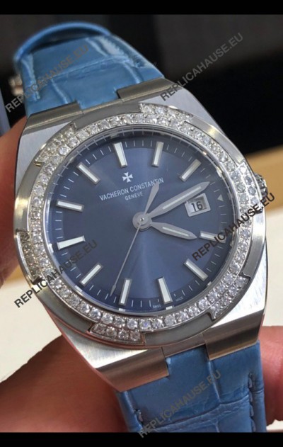 Vacheron Constantin Overseas Stainless Steel 33MM Swiss Quartz Replica Watch Blue Dial 