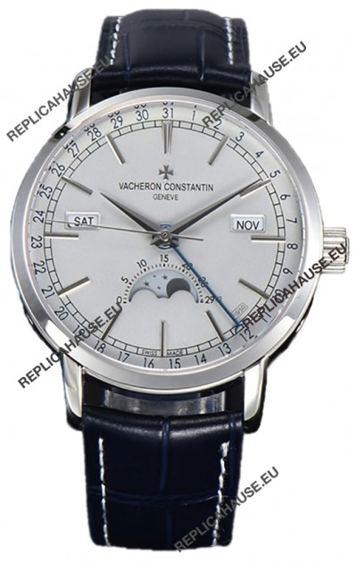 Vacheron Constantin Traditionelle Complete Calendar White Gold Plating White Dial Swiss Replica