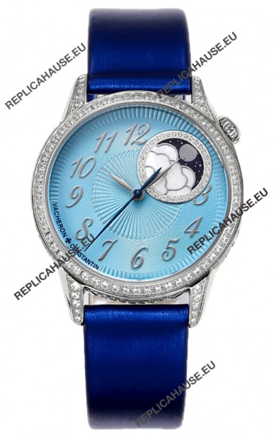 Vacheron Constantin Egerie Muse Moonphase 904L Steel Casing in Blue Dial Swiss Replica