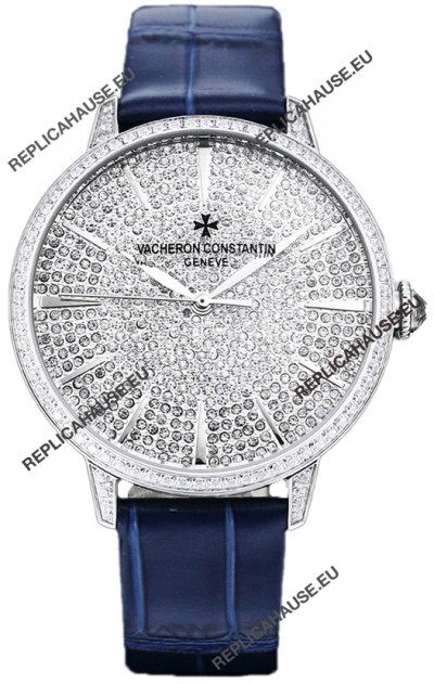 Vacheron Constantin Patrimony Self-Winding Jewellery Diamonds Paved Dial in White Gold Plating