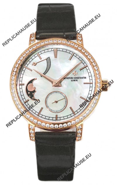 Vacheron Constantin Traditionelle Moon Phase Mother of Pearl Dial in Rose Gold Swiss Replica