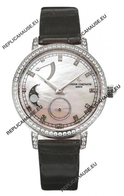 Vacheron Constantin Traditionelle Moon Phase Mother of Pearl Dial in Steel Case Swiss Replica
