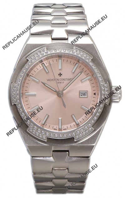 Vacheron Constantin Overseas Steel Casing Pink Dial 35MM Swiss Replica Watch 