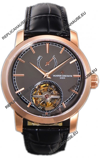 Vacheron Constantin Traditionelle 14-Day Tourbillon Grey Dial Rose Gold 1:1 Mirror Replica Watch 