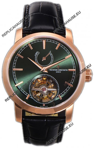 Vacheron Constantin Traditionelle 14-Day Tourbillon Green Dial Rose Gold 1:1 Mirror Replica Watch 