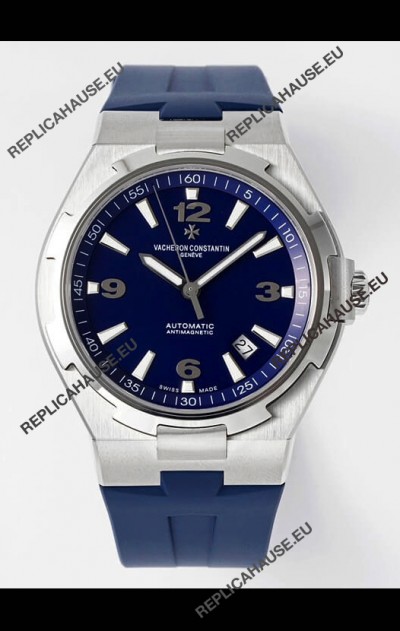Vacheron Constantin Overseas 1:1 Mirror Swiss Replica Watch in Steel Blue Dial - Rubber Strap