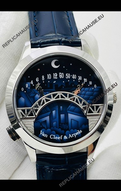 Van Cleef & Arpels Lady Arpels Pont des Amoureux in Stainless Steel Navy Blue Strap