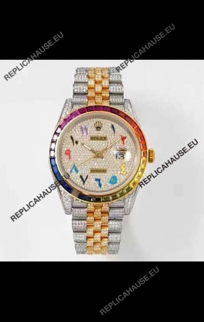 Rolex Datejust Full ICED Out Arabic Numerals Watch in 41MM Casing - 3135 Movement Yellow Gold