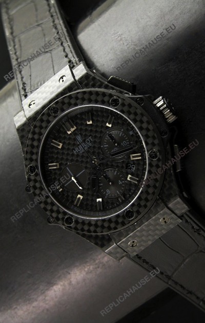 Hublot Swiss Replica Watch in Black Fibre Carbon Dial